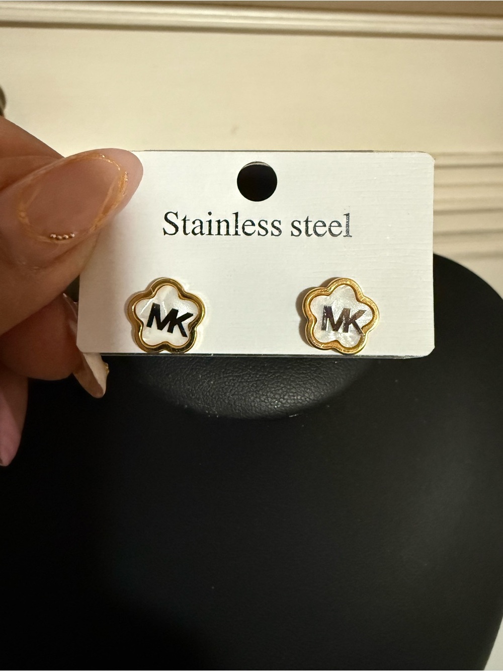 MK Gold and White MK Flower Stud Earrings